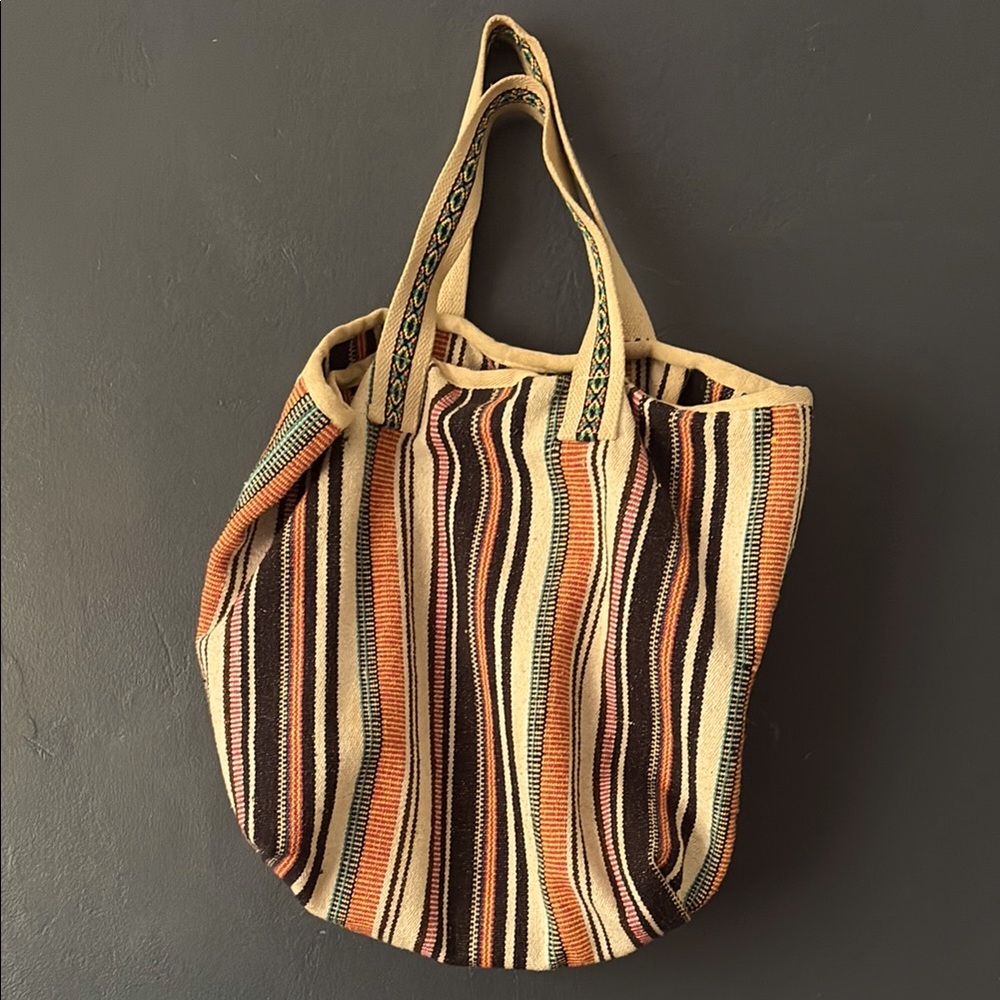 Striped Tan and Brown Tote Bag